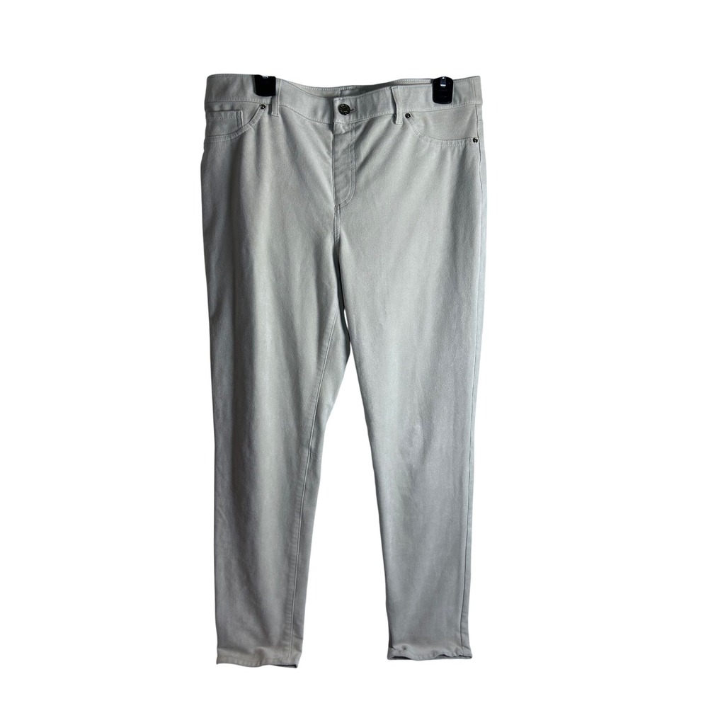 Chico's Faux Suede Pants Size 1.5 Light Gray Slim Leg Stretch Women